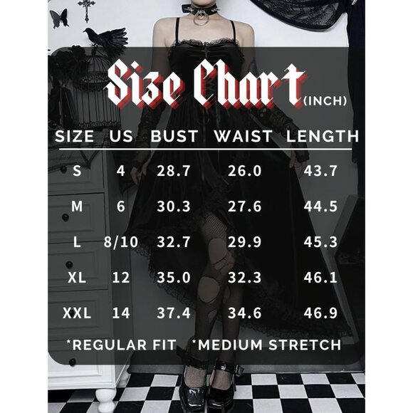 Women's Gothic Sexy Patchwork Velvet Slit Asymmetric Goth Dress - Picture 4 of 7